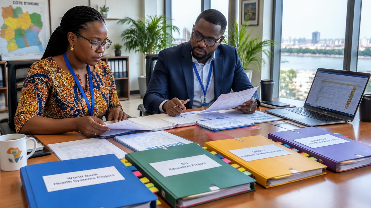 Dossiers de financements par projet examinés par une équipe d'ONG à Abidjan